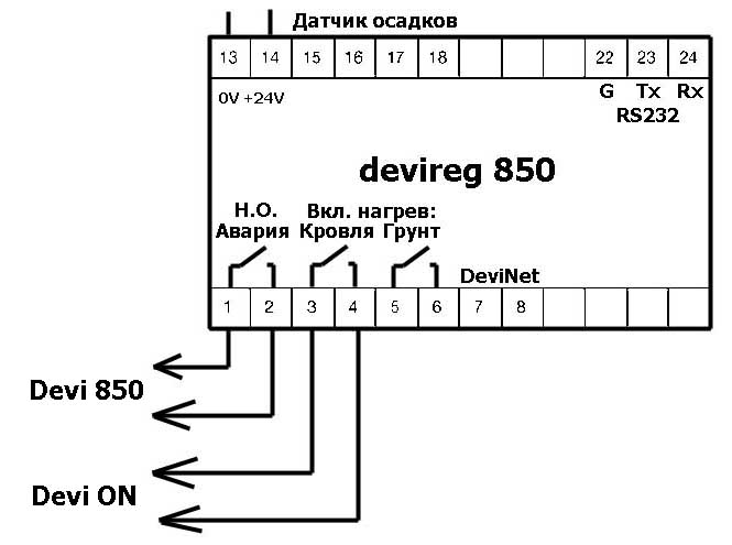 Devireg 850 схема подключения